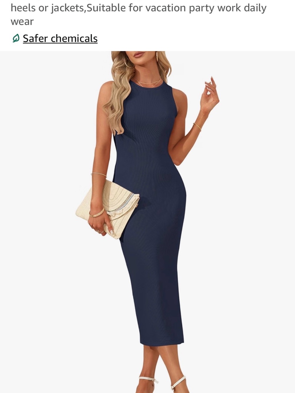 Amazon Sleeveless Navy Ribbed Maxi Dress